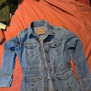 Levi Strauss Signature Denim Belted Jacket Womens Medium Utility Jean Coat
